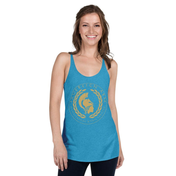 sovereignarm.com t-shirt Vintage Turquoise / XS Goddess Athena, Declare your Sovereignty | Gold Print Women's Racerback Tank