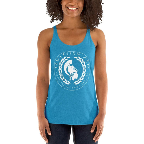 sovereignarm.com t-shirt Vintage Turquoise / XS Goddess Athena, Declare your Sovereignty | White Print Women's Racerback Tank
