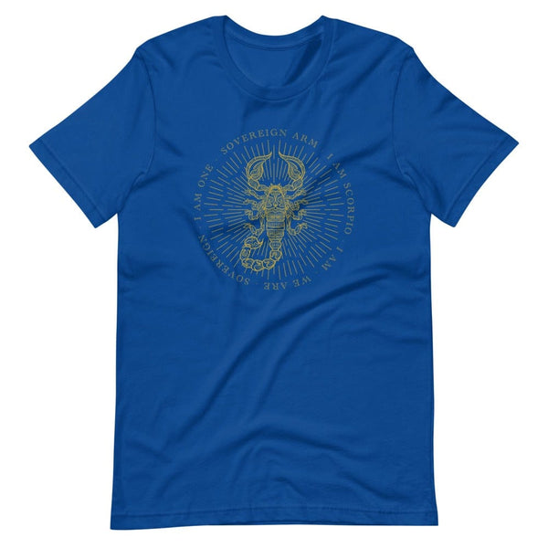 sovereignarm.com True Royal / S Zodiac Scorpio, I am | Gold Print Short-Sleeve Unisex T-Shirt