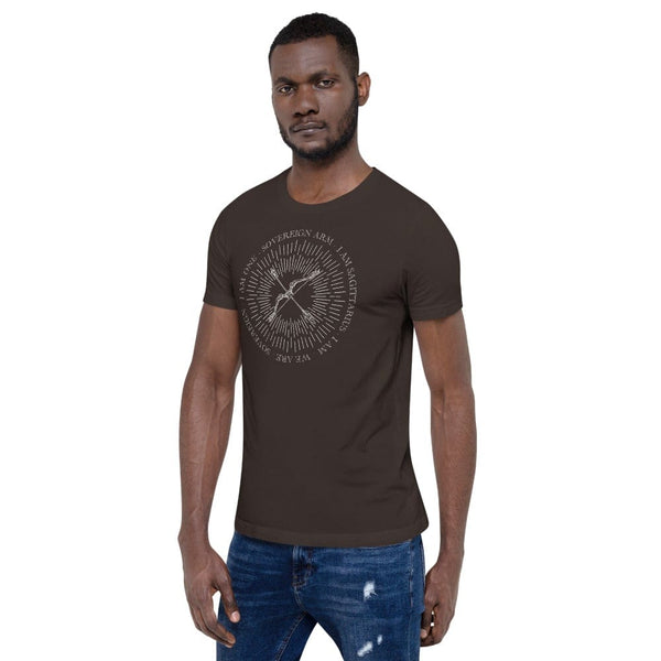 sovereignarm.com Zodiac Sagittarius, I am | White Print Short-Sleeve Unisex T-Shirt