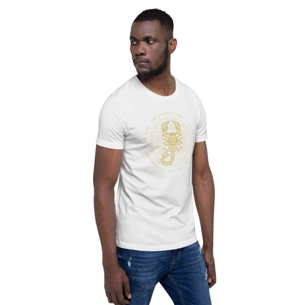 sovereignarm.com Zodiac Scorpio, I am | Gold Print Short-Sleeve Unisex T-Shirt
