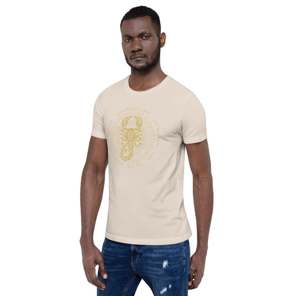 sovereignarm.com Zodiac Scorpio, I am | Gold Print Short-Sleeve Unisex T-Shirt