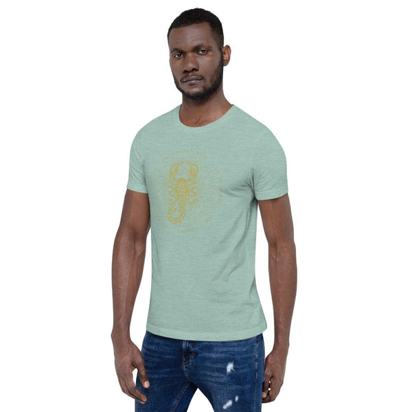 sovereignarm.com Zodiac Scorpio, I am | Gold Print Short-Sleeve Unisex T-Shirt