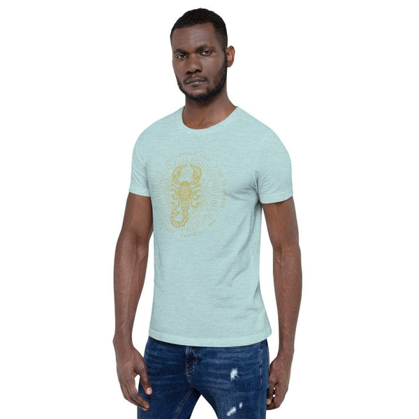 sovereignarm.com Zodiac Scorpio, I am | Gold Print Short-Sleeve Unisex T-Shirt