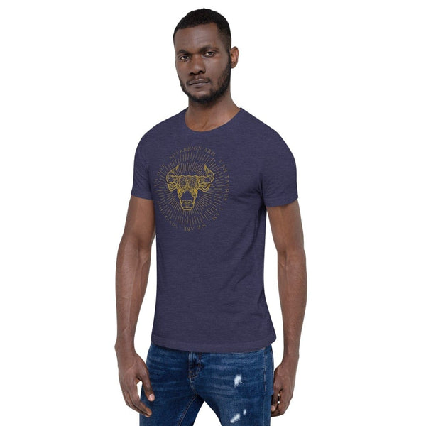sovereignarm.com Zodiac Taurus, I am | Gold Print, Dark colors Short-Sleeve Unisex T-Shirt